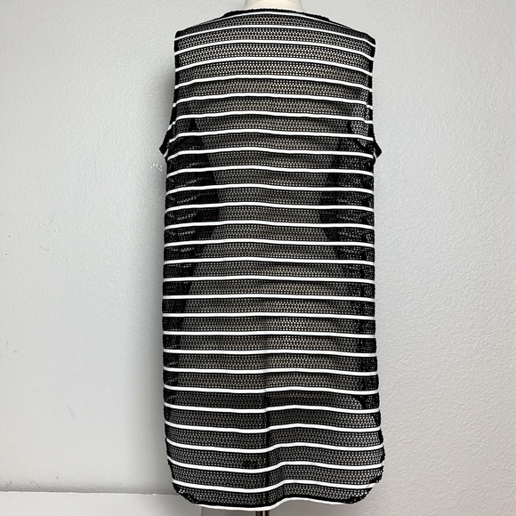 Women’s Swim Cover Up V-Neck 1/4 Zip High-Low Tunic Black/White Stripes Size M - Picture 3 of 4